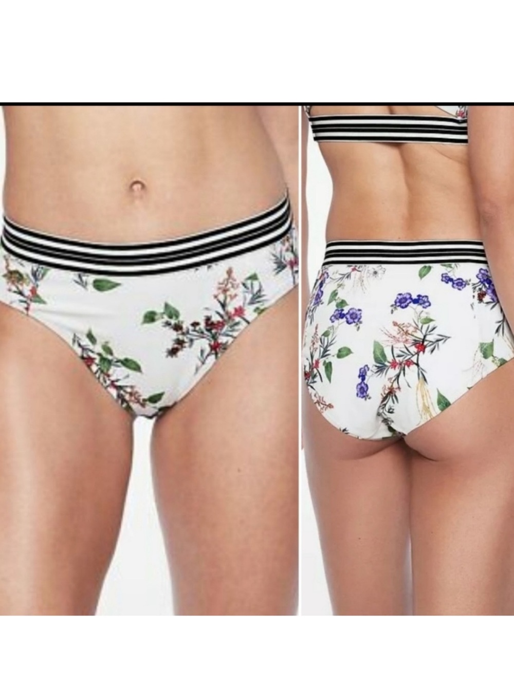 NWT Athleta Women’s Gold Coast Floral Bikini Bottom, Size M Bright White